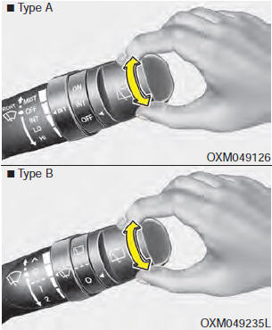 The rear window wiper and washer switch is located at the end of the wiper and