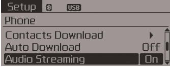When Audio Streaming is turned on, you can play music files saved in your Bluetooth®